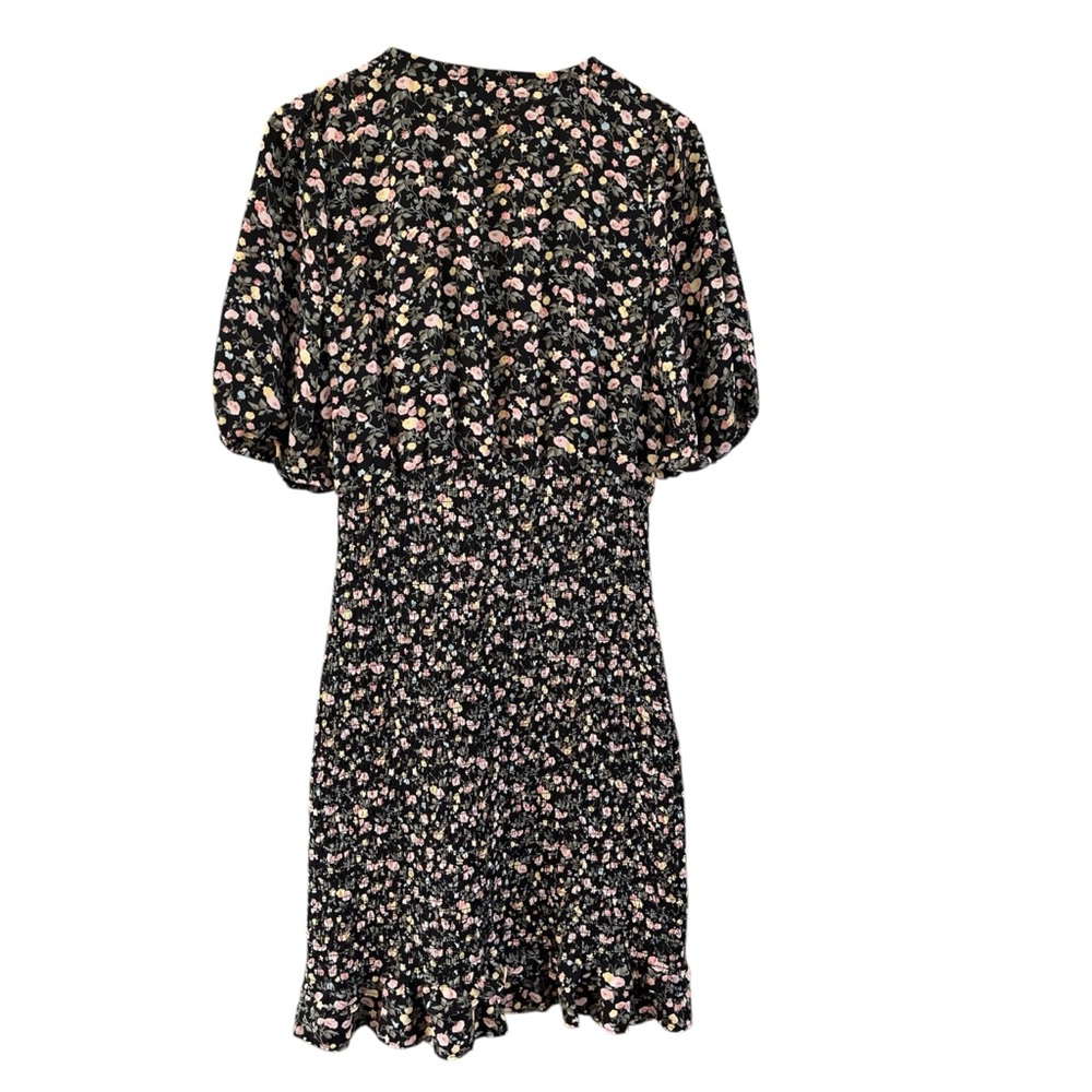Abercrombie Fitch Black Floral Puff Sleeve Smocked Ruffle Hem Dress MT Tall - Picture 2 of 15